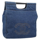 CHANEL Hand Bag Denim Blue Gold CC Auth 187118-1