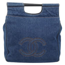 CHANEL Hand Bag Denim Blue Gold CC Auth 187118-13