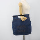 CHANEL Hand Bag Denim Blue Gold CC Auth 187118-23