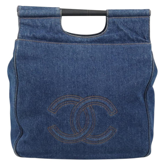 CHANEL Handtas Denim Blauw Goud CC Auth 187118