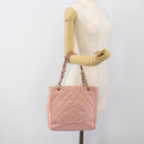 CHANEL Matelasse PST Chain Tote Bag Caviar Skin Pink Gold CC Auth 187119SAV-21