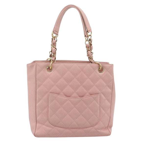 CHANEL Matelasse PST Chain Tote Bag Caviar Skin Pink Gold CC Auth 187119SAV