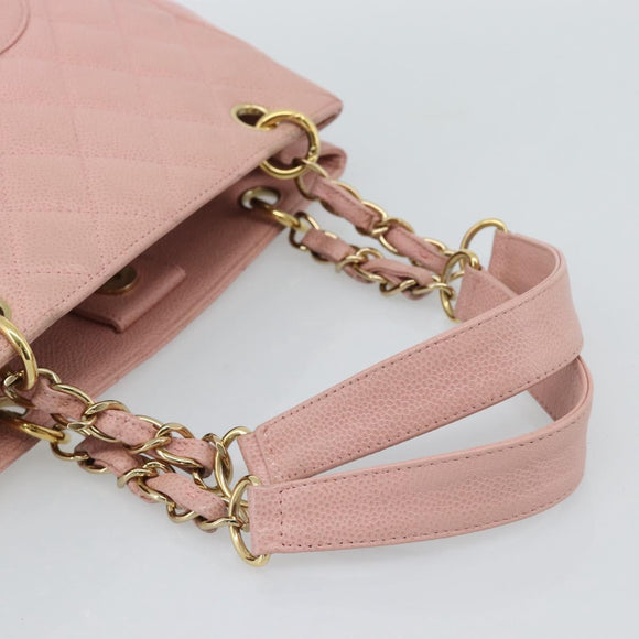 CHANEL Matelasse PST Chain Tote Bag Caviar Skin Pink Gold CC Auth 187119SAV
