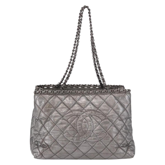 CHANEL Matelasse Chain Me Shoulder Bag Leather Silver CC Auth 187120SAV