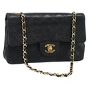 CHANEL Matelasse23 Double Flap Chain Bag Lamb Skin Black Gold CC Auth 187121SAV-1
