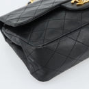 CHANEL Matelasse23 Double Flap Chain Bag Lamb Skin Black Gold CC Auth 187121SAV-11