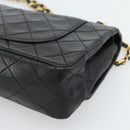 CHANEL Matelasse23 Double Flap Chain Bag Lamb Skin Black Gold CC Auth 187121SAV-12