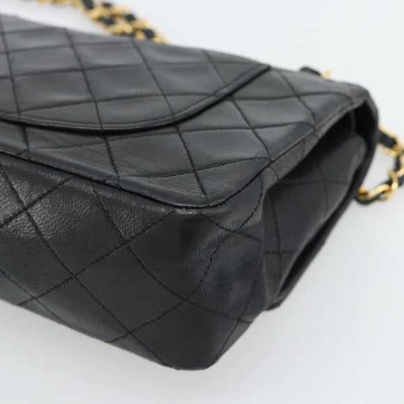 CHANEL Matelasse23 Double Flap Chain Bag Lamb Skin Black Gold CC Auth 187121SAV