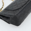 CHANEL Matelasse23 Double Flap Chain Bag Lamb Skin Black Gold CC Auth 187121SAV-13