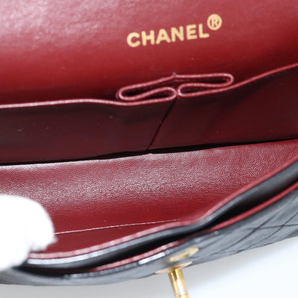 CHANEL Matelasse23 Double Flap Chain Bag Lamb Skin Black Gold CC Auth 187121SAV