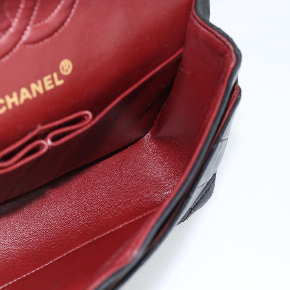 CHANEL Matelasse23 Double Flap Chain Bag Lamb Skin Black Gold CC Auth 187121SAV