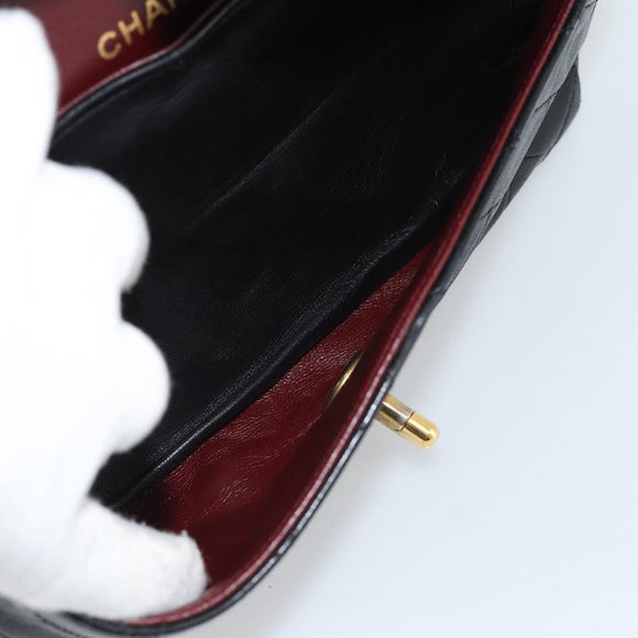 CHANEL Matelasse23 Double Flap Chain Bag Lamb Skin Black Gold CC Auth 187121SAV