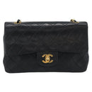 CHANEL Matelasse23 Double Flap Chain Bag Lamb Skin Black Gold CC Auth 187121SAV-2