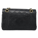 CHANEL Matelasse23 Double Flap Chain Bag Lamb Skin Black Gold CC Auth 187121SAV-3