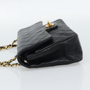 CHANEL Matelasse23 Double Flap Chain Bag Lamb Skin Black Gold CC Auth 187121SAV-4