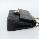 CHANEL Matelasse23 Double Flap Chain Bag Lamb Skin Black Gold CC Auth 187121SAV-5