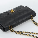 CHANEL Matelasse23 Double Flap Chain Bag Lamb Skin Black Gold CC Auth 187121SAV-6