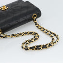 CHANEL Matelasse23 Double Flap Chain Bag Lamb Skin Black Gold CC Auth 187121SAV-7