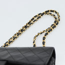 CHANEL Matelasse23 Double Flap Chain Bag Lamb Skin Black Gold CC Auth 187121SAV-8