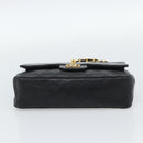 CHANEL Matelasse23 Double Flap Chain Bag Lamb Skin Black Gold CC Auth 187121SAV-9