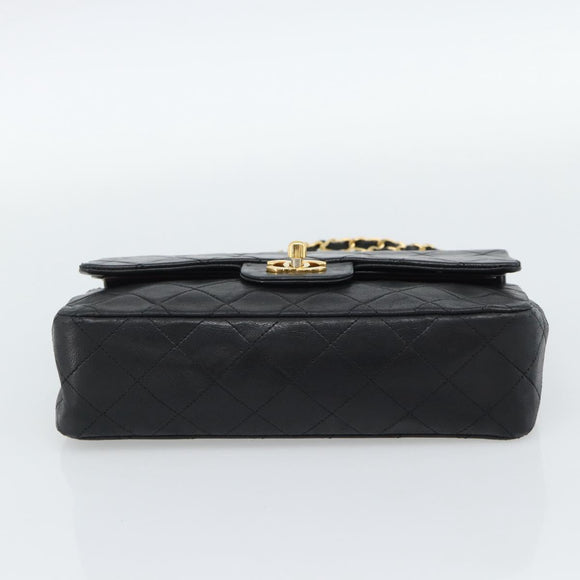 CHANEL Matelasse23 Double Flap Chain Bag Lamb Skin Black Gold CC Auth 187121SAV