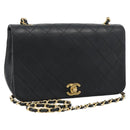 CHANEL Matelasse Chain Shoulder Bag Lamb Skin Black Gold CC Auth 187122SAM-1