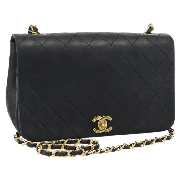 CHANEL Matelasse Chain Shoulder Bag Lamb Skin Black Gold CC Auth 187122SAM
