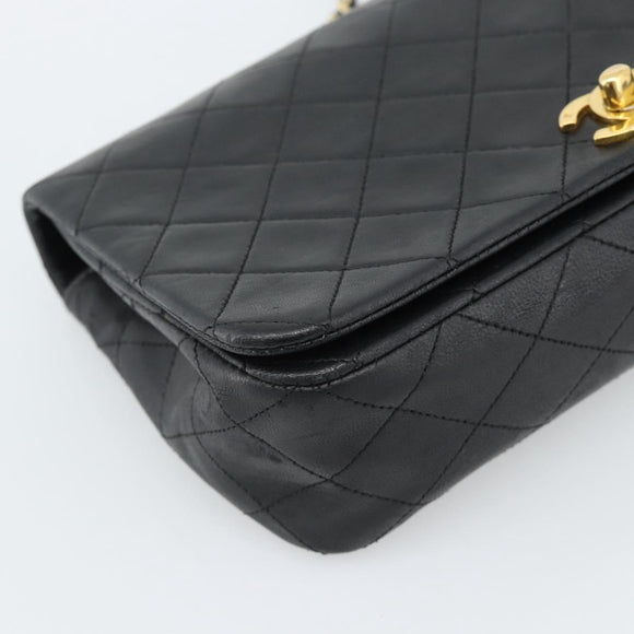 CHANEL Matelasse Chain Shoulder Bag Lamb Skin Black Gold CC Auth 187122SAM