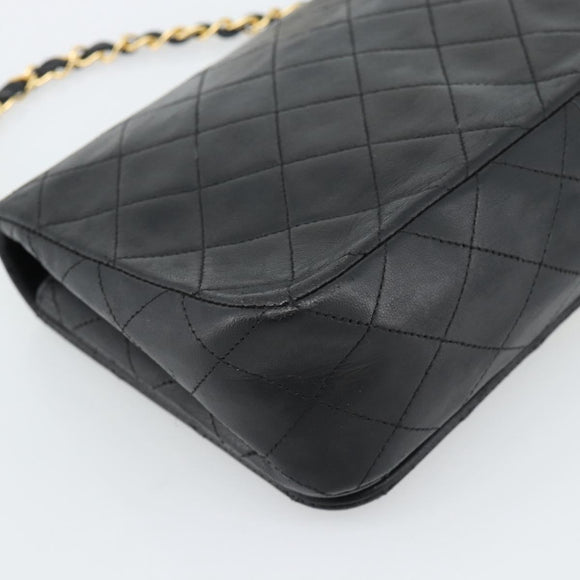 CHANEL Matelasse Chain Shoulder Bag Lamb Skin Black Gold CC Auth 187122SAM