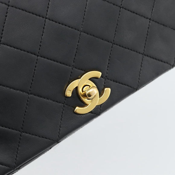 CHANEL Matelasse Chain Shoulder Bag Lamb Skin Black Gold CC Auth 187122SAM