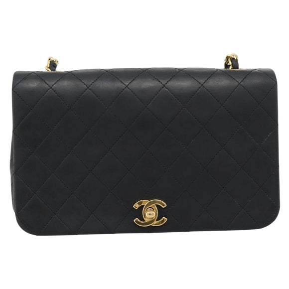 CHANEL Matelasse Chain Shoulder Bag Lamb Skin Black Gold CC Auth 187122SAM
