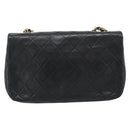 CHANEL Matelasse Chain Shoulder Bag Lamb Skin Black Gold CC Auth 187122SAM-2