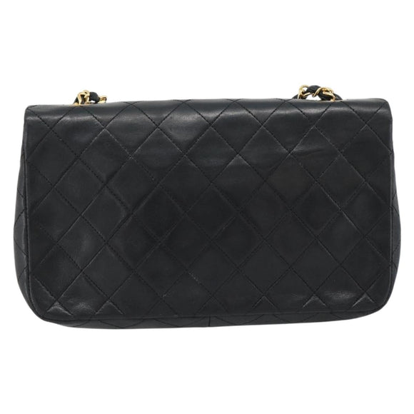 CHANEL Matelasse Chain Shoulder Bag Lamb Skin Black Gold CC Auth 187122SAM