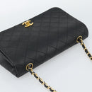 CHANEL Matelasse Chain Shoulder Bag Lamb Skin Black Gold CC Auth 187122SAM-6