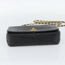 CHANEL Matelasse Chain Shoulder Bag Lamb Skin Black Gold CC Auth 187122SAM-5