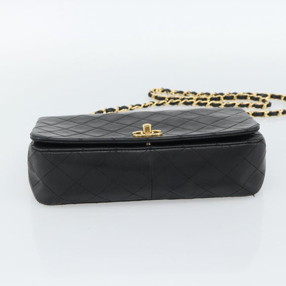 CHANEL Matelasse Chain Shoulder Bag Lamb Skin Black Gold CC Auth 187122SAM