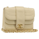 CHANEL Mademoiselle Chain Shoulder Bag Lamb Skin Beige Gold CC Auth 187124SAV-1