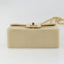 CHANEL Mademoiselle Chain Shoulder Bag Lamb Skin Beige Gold CC Auth 187124SAV-5