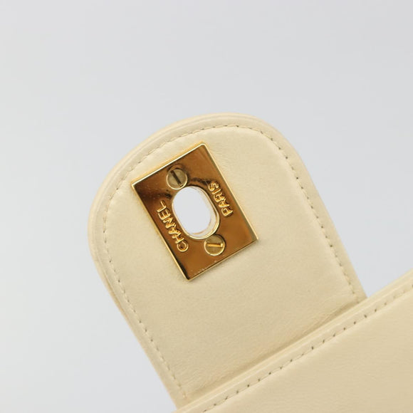 CHANEL Mademoiselle Chain Shoulder Bag Lamb Skin Beige Gold CC Auth 187124SAV