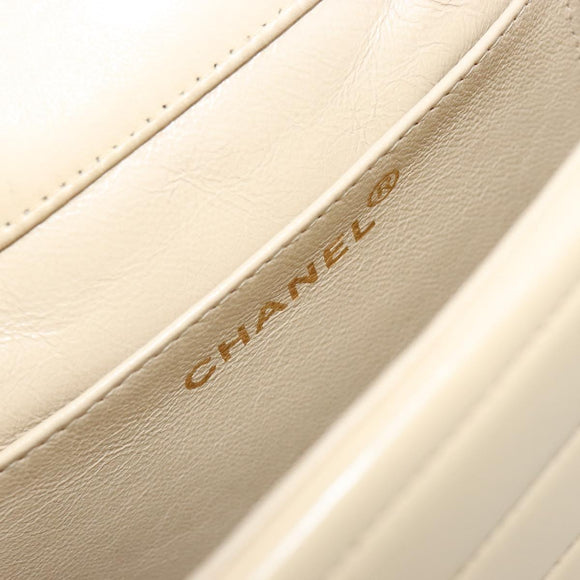 CHANEL Mademoiselle Chain Shoulder Bag Lamb Skin Beige Gold CC Auth 187124SAV