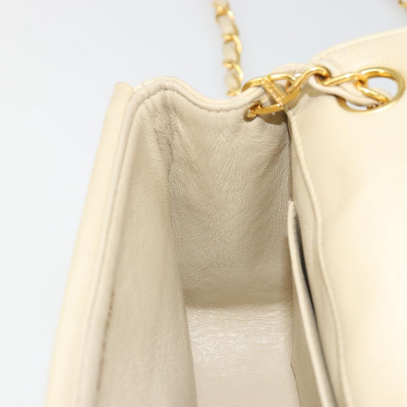 CHANEL Mademoiselle Chain Shoulder Bag Lamb Skin Beige Gold CC Auth 187124SAV