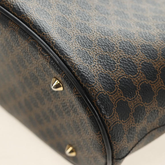 CELINE Macadam Canvas Tote Bag PVC Leather Black Gold Auth 187136V