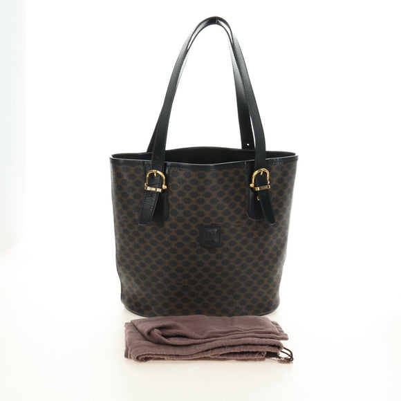 CELINE Macadam Canvas Tote Bag PVC Leather Black Gold Auth 187136V