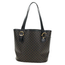 CELINE Macadam Canvas Tote Bag PVC Leather Black Gold Auth 187136V-2