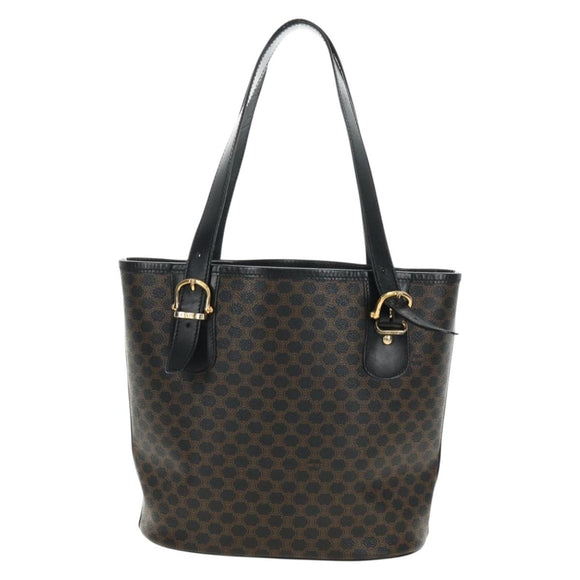 CELINE Macadam Canvas Tote Bag PVC Leather Black Gold Auth 187136V