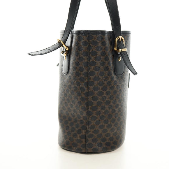 CELINE Macadam Canvas Tote Bag PVC Leather Black Gold Auth 187136V