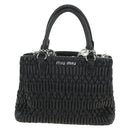 Miu Miu Hand Bag Leather 2way Black Silver Auth 187138SAV-13