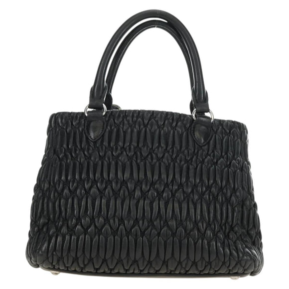 Miu Miu Hand Bag Leather 2way Black Silver Auth 187138SAV