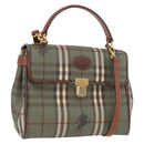 Burberrys Nova Check Hand Bag PVC 2way Green Gold Auth 187139-1