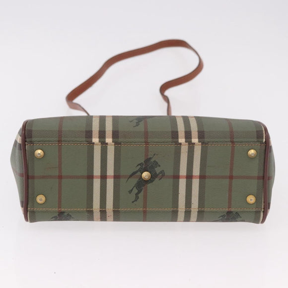 Burberrys Nova Check Hand Bag PVC 2way Green Gold Auth 187139